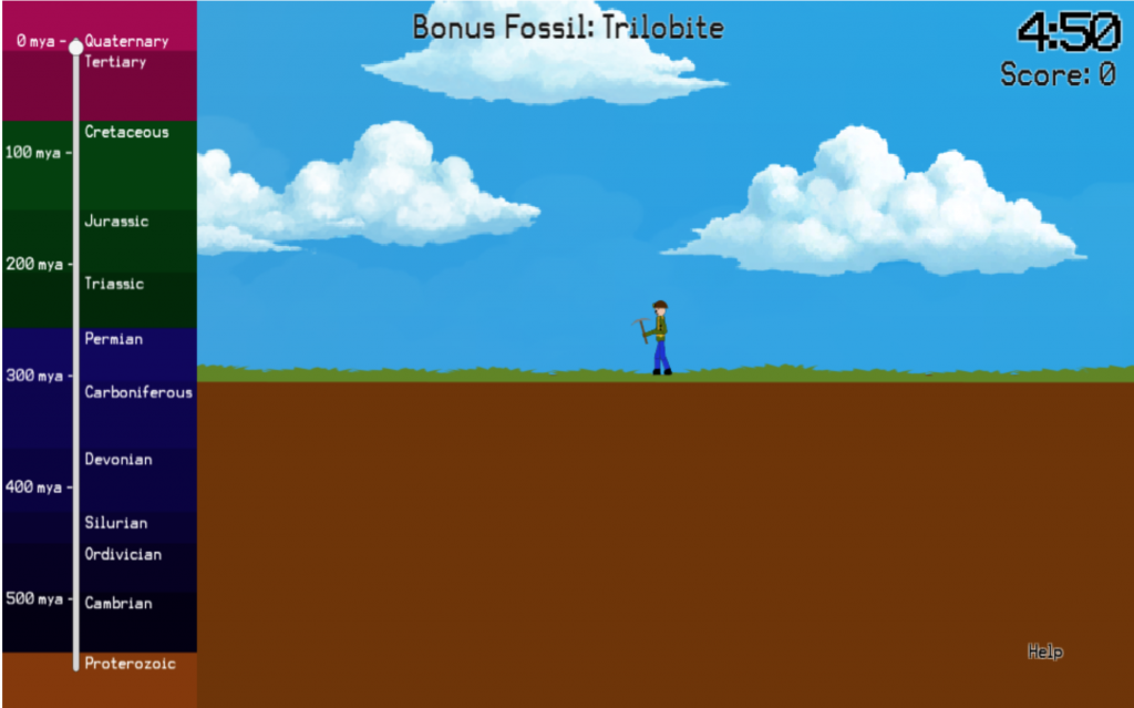 Screen capture from Fossil Finder game with the text "Bonus Fossil: Trilobite" at the top